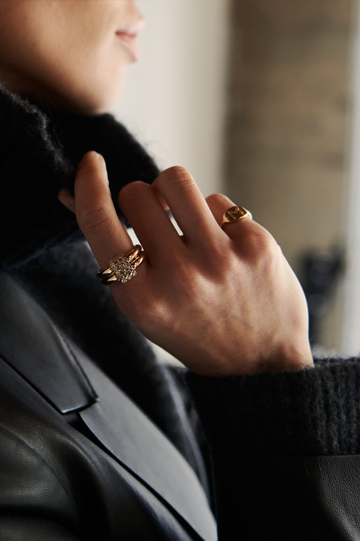 Diamond Initial Signet Ring