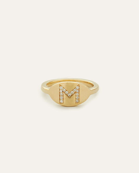 Diamond Initial Signet Ring